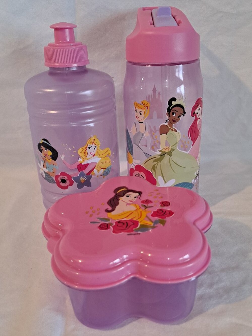 ZAK Disney Lot 3 PRINCESS Kids CUPS & BOWL Travel Lid Straw Water Bottle